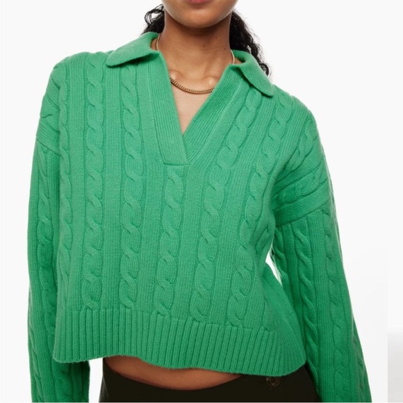 Aritzia Sweaters - BOGO! Aritzia Sunday Best Lottie Cable Knit Polo Sweater Green Large